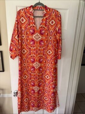 Vibrant Orange & Pink Printed Maxi Dress/beach coverup